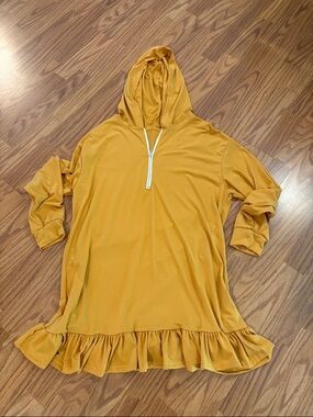 Mustard Yellow Hoodie dress with Ruffle Hem